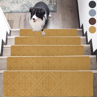 Non-Slip Stair Treads for Wooden Steps (15 Pieces) - 8" x 30" - Peel & Stick - Cuttable - Durable - Stair Mats with Adhesive Backing - Ideal for Dogs, Kids, and Elders - Yellow