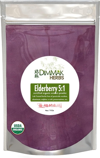 Organic Elderberry Extract Powder 5:1 by   | Black Sambucus Elder Nigri Berry Concentrate Extract Powder Certified Organic, Lab Tested- 4oz