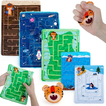 5 Pcs Marble Maze Mat Sensory Fidget Stress Relief Toys with Tiger Stress Ball, Sensory Tactile Mat Anxiety Calming Toys for Autism Kids Adults Teens School Classroom Supplies, 2 Sizes