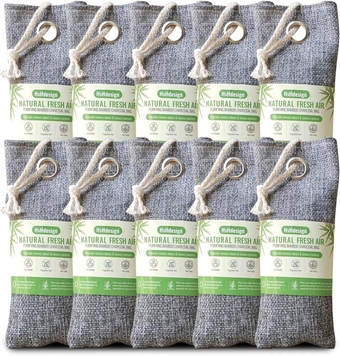 Activated Charcoal Bags Odor Absorber,10 Pack Bamboo Charcoal Air Purifying Bag, Moisture Absorber, Natural Car Air Freshener, Shoe Deodorizer, Odor Eliminators For Home, Pet, Closet (10x75g)