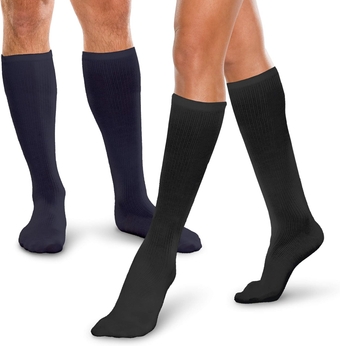Core-Spun 10-15mmHg Medical Light Graduated Knee High Compression Socks - 2 Pack (Black & Navy, Medium Regular)