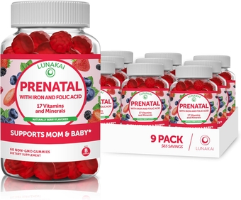 Prenatal Vitamins for Women with Iron & Folic Acid - Tastiest Proprietary Formula - Daily Pregnancy Multivitamin with VIT.A,B Complex, C,D,E,Zinc - Non-GMO Prenatal Vitamin Gummies for Women, 9 Pack