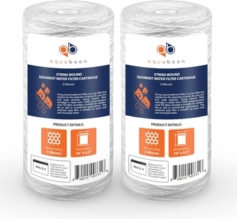 BB Whole House 5 Micron 10 x 4.5 inch Water Filter String Wound Replacement Cartridge - Sediment Filters for Well Water - Home String Water Filter Replacement 2-Pack