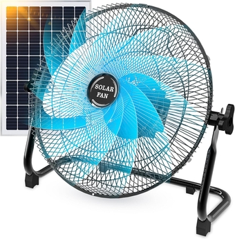 14 Inch Rechargeable Floor Fan Solar Powered,12000mAh battery Portable Cordless Fan with Solar Panel AC Charger,12 Speeds Blades Table Fan for Outdoor,Camping,BBQ,Fishing,Travel