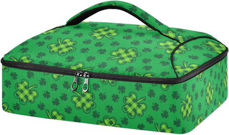 Insulated Thermal Food Carrier Insulated Casserole Carrier for Hot or Cold Food,Happy St Patricks Day Clover Plaid Insulated Tote Bag for Potluck Cookouts Parties Picnic,Lasagna Lugger