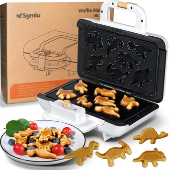 Mini Waffle Maker Dinosaur Waffle Iron for Kids 7 Unique Dino Waffle in Minutes, Electric Nonstick Waffle Pancakes Maker with Removable Plates Breakfast Maker Machine, Fun Gift for Kids Family