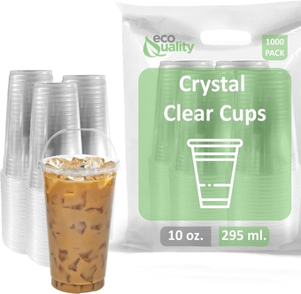 10 oz Cups, 1000 Pack | Iced Coffee Go Cups and Dome Lids | Cold Smoothie | Plastic Cups with Dome Lids | Clear Plastic Disposable Pet Cup | Ideal for Coffee, Parfait, Juice, Soda, Cocktail,Party Cups