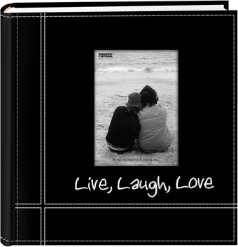 Pioneer Photo Albums Embroidered Live, Laugh, Love Black Sewn Leatherette Frame Cover Album for 4"x6" Prints