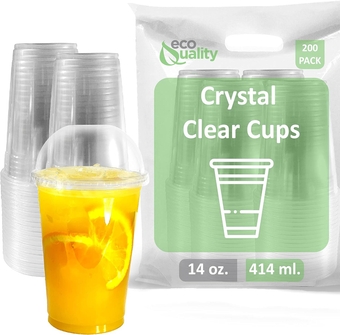 14 oz Cups, 200 Pack | Iced Coffee Go Cups and Dome Lids | Cold Smoothie | Plastic Cups with Dome Lids | Clear Plastic Disposable Pet Cup | Ideal for Coffee, Parfait, Juice, Soda, Cocktail, Party Cups