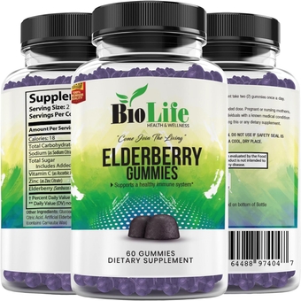 Biolife Organic Elderberry Gummies for Adults - Sambucus with Zinc & Vitamin C Supplement - Helps with Immune Support with Antioxidants - 60 Count Elder Berry Chewable Gummy