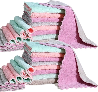 24 Pack Cleaning Cloth Kitchen Cloth, Dish Towels Super Absorbent Coral Velvet Dishtowels, Microfiber Premium Soft Tea Towels, Quick Dry Rags, Multipurpose Reusable Washcloths, Non-Stick Oil Cloths.