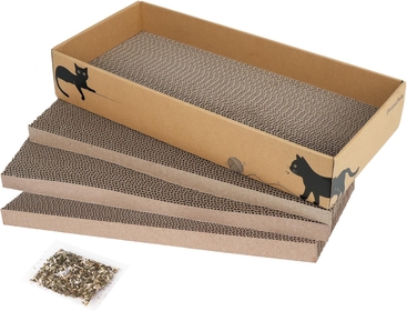 Cat Scratcher Cardboard for Indoor Cats, 3 in 1, Cat Scratch Pad with Box, Cat Scratching Board, Reversible Corrugated, Furniture Protector, Catnip Included