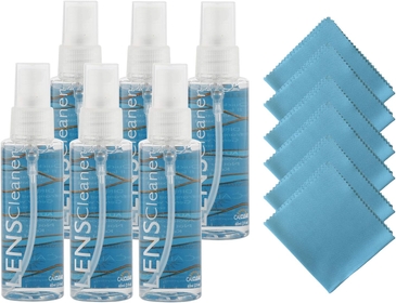 California Accessories Cal Clear Lens Cleaner Spray | 6-2oz Eyeglass Lens Cleaning Spray & 6 Microfiber Cleaning Cloth for Glasses, Lens, Screens