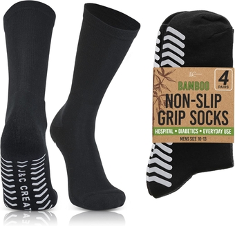 J&C  Mens Hospital Socks with Grips, Non Slip Socks with Grippers for Men - Premium Soft Bamboo Socks Size 10-13