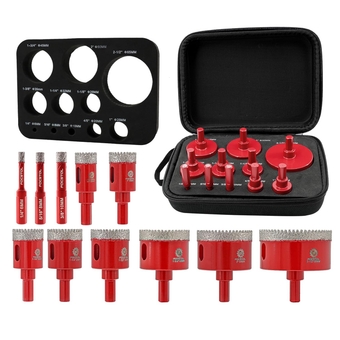 Diamond Core Drill Bit Set -  11pcs (6/8/10/20/25/28/32/35/45/50/65mm) Hole Saw Kit for Porcelain Ceramic Tile Marble Granite with Triangle Shank