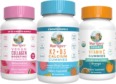 's Vitamin K2 D3 Calcium Gummies, Collagen Boosting Gummies, and Vitamin C Gummies, 3-Pack Bundle for Bone Support, Calcium Absorption, Hair, Skin, & Nails, and Immune Support, Vegan, Non-GMO