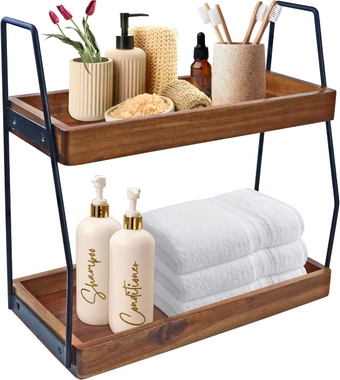 Acacia Bathroom Organizer Countertop, 2-Tier Wood Counter Standing Rack, Countertop Storage Shelf for Organizing Bathroom Kitchen Office Desk Vanity Cosmetic Balcony