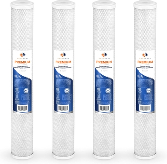 Premium 20 x 2.5 inch 5 Micron | Whole House Carbon Water Filter Replacement | Universal Coconut Shell Cartridge for Whole Home | 4 Pack