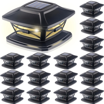 16 Pcs Solar Led Post Cap Lights Post Cap Lights Solar Powered Waterproof Post Cap Lights for 4x4 5x5 6x6 Posts Solar Powered Cap Lights Patio Garden Decoration Warm Cool Lighting (Black)