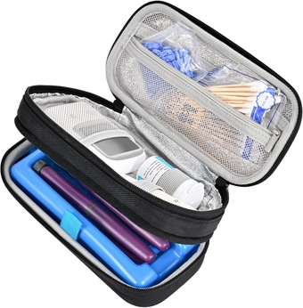 Insulin Cooler Travel Carrying Case, Portable Diabetes Cold Medication Organizer with Ice Brick, Upgraded Chill Pill Insulation Hard Bag for Insulin Pen Syringes Needle Kits Holder -Black