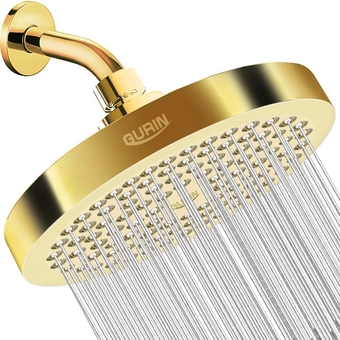 Shower Head High Pressure Rain, Luxury Bathroom Showerhead with Gold Plated Finish, Adjustable Angles, Anti-Clogging Silicone Nozzles