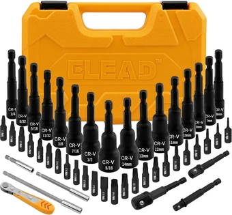 47-Piece Magnetic Nut Driver & Screwdriver Bit Set - Strong Magnetic Nut Drivers for Impact Drill, Power Nut Driver, Screwdriver Bit, Mini Ratcheting Wrench, Drill Bit Extension & Socket Adapter