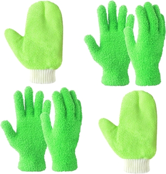 Dusting Glove & Mitts Pack Microfiber Cleaning Gloves for Plants, Blinds, Hard to Reach Corners, Mittens with Thumb for Cleaning Car Windows, Glass, Furnitures (Green L/XL)