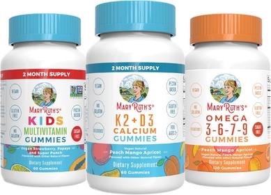 's Vitamin K2 D3 Calcium Gummies, Omega 3-6-7-9, and Kids Multivitamin Gummies, 3-Pack Bundle for Bone Support, Calcium Absorption, Heart Support, Immunity & Overall Health, Vegan, Non-GMO