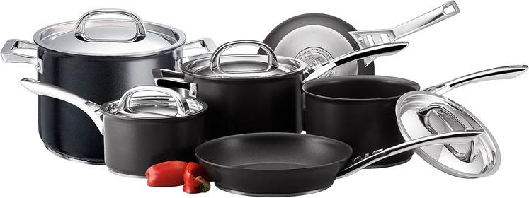 Infinite Saucepans, Stockpot and Frypans Set of 6 Non-Stick - Stainless Steel lids - Hard Anodized Aluminium Cookware – Induction, Oven and Dishwasher Safe