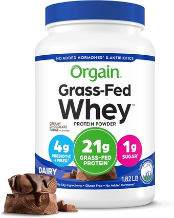 Whey Protein Powder, Creamy Chocolate Fudge - 21g Grass Fed Dairy Protein, Gluten Free, Soy Free, No Sugar Added, Kosher, No Added Hormones or Carrageenan, For Smoothies & Shakes - 1.82lb