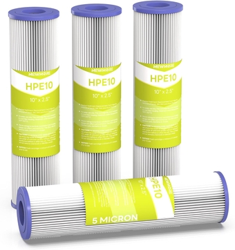 5 Micron Whole House Water Filter Cartridge, Pleated Sediment Filters for Well Water, Universal Replacement for Any 10 inch RO Unit - 10" x 2.5" Cartridges - Pack of 4