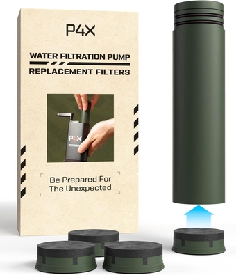 Prepared4X Portable Water Filtration Pump Replacement Filters 4 pack - Carbon & UF Filter Purifier Kit - Personal Hand Pump Filtration System for Camping, Hiking, Backpacking, Travel, Survival