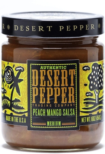 Desert Pepper Peach Mango Salsa with Peaches, Mangos, Green Chiles Tomatoes and Garlic, All Natural Salsa Vegan, Gluten-Free, Low Carb Snack Peach Salsa Mango Medium Salsa,16 oz 6-Pack