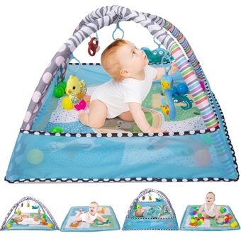Baby Gym, Infant Play Mat, Baby Play Gym, Newborn Developmental Activity Gym, Activity Gym Ball Pit, Sensory Toys for Newborn Infant to Develop Motor&Cognition,Include 20 Balls, Blue.