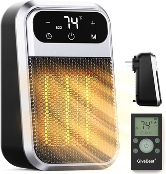 800W Wall Outlet Space Heater with Remote,LED Display Small Plug in Electric Heater with Adjustable Thermostat and Timer for rv and Home Office Bathroom Indoor Use,ETL Listed