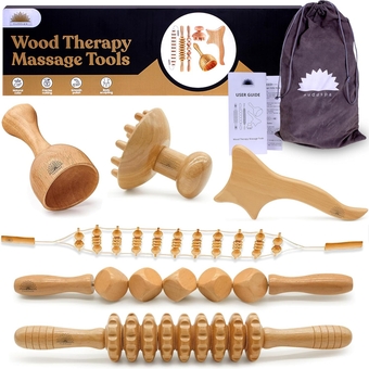 Wood Therapy Massage Tools 6 Pcs, Lymphatic Drainage Massager, Maderoterapia Kit, Anti Cellulite Complete Body Sculpting Tools for Total Relaxation & Relief (6 Pack)