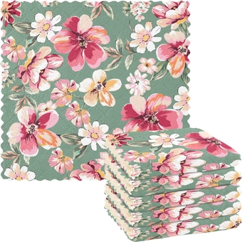 6 Pack Dish Cloths for Washing Dishes, Small Flowers Cherry Blossoms Dishcloths No Odor Reusable Nonstick Oil Kitchen Dish Rags Super Absorbent Quick Drying Cleaning Cloths, 11 x 11 Inch