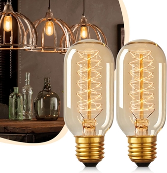 Edison Bulbs [2 Pack], 60 Watt Light Bulbs, Incandescent Light Bulbs, T45, 110-130 Volts, E26 Bulb, Spiral Filament Lightbulbs, Dimmable Decorative Light Bulbs, Amber Glass, Warm White