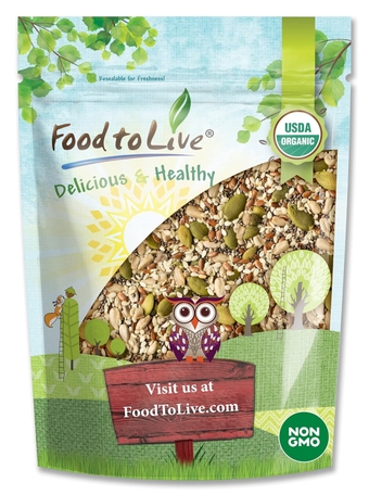 Organic Super 5 Seeds Mix, 2.5 Pounds – A Non-GMO Blend of Flax Seeds, Sesame Seeds, Sunflower Kernels, Pumpkin Kernels, and Chia Seeds, Vegan, Kosher, Bulk. Great for Smoothies & Salads