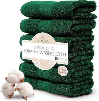 6-Pack Premium Turkish Washcloth Set - Ultimate Luxury with Soft, Thick, Super Absorbent, and Oversized Cotton Face Towels - Ideal for a Hotel & Spa Quality Experience in Classic Dark Green