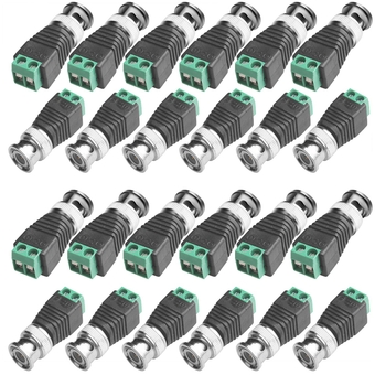 BNC Male Balun Connector 28 Pcs Coaxial Cat5 to BNC Male Connector and BNC to 2 Screw Camera Terminal Male Adpater for CCTV Surveillance Video Cameras Coaxial/Cat5/6 Cable to BNC Male Connector (28)