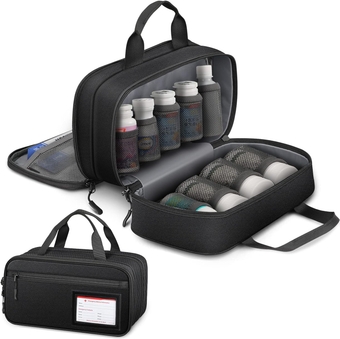 Pill Bottle Organizer Medicine Storage Bag Medication Travel Carrying Case Manager with Handle, Detachable Pockets Modular for Medications, Vitamins, Medical Supplies (Black)