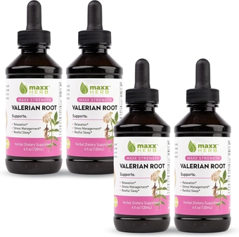 Valerian Root Extract - Max Strength, Liquid Valerian Root Absorbs Better Than Capsules, for Relaxation and Restful Sleep, Alcohol-Free - 4 Bottles, 4 Oz Each (240 Servings)
