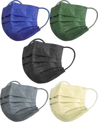 Black Disposable Face Masks for Women,Cute Colored Breathable Comfortable Dust Paper Mask for Men Adult,Fashion Mixed Colors,Gray,Green,Blue,3 PLY Protection Cover,Mascarillas Desechables,50 Pack