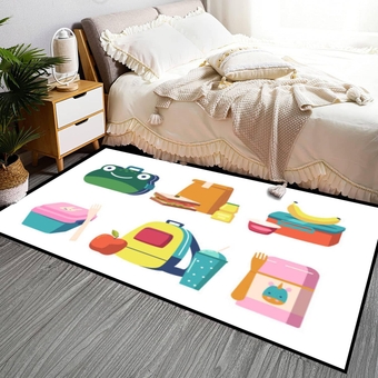 Area Rug, Art Soft Non-Slip Rug, 5'x7' Rugs, Set School Lunch Boxes Childish Design Food Fruits Vegetables Boxed Accent Carpet for Bedroom Living Room Hallway Outdoor Decor