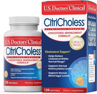 U.S. Doctors’ Clinical CitriCholess® Naturally Promotes Normal Cholesterol Ratios with Bergamonte Citrus Extract & Vitamin C to Support CoQ10 Levels (120 Softgels – 2 Month Supply)