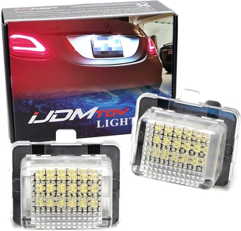 OEM-Fit 3W Full LED License Plate Light Kit Compatible With Mercedes-Benz C CLS CLA E S SL SLK Class, Powered by 18-SMD Xenon White LED & Can-bus Error Free