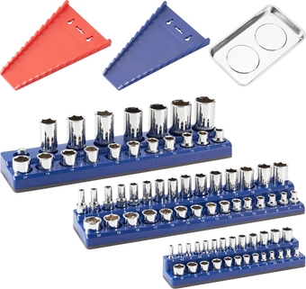 Magnetic Socket Organizers, Wrench Holders and Parts Tray Set (6PCs) | Metric Socket Holders and Wrench Rack Trays for Tool Box | Heavy Duty Tools Organizers for Toolbox and Drawer