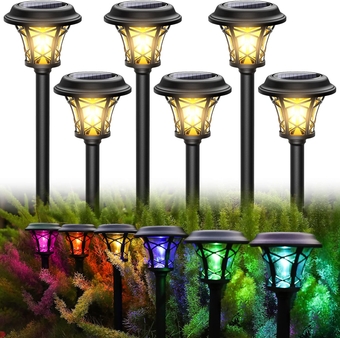 6 Pack Outdoor Solar Lights Powered 20 lumens Super Bright,Color Changing+Warm White LED Solar Path Lights, Auto On/Off Solar Garden Lights Solar Landscape for Yard Lawn Patio Walkway Driveway