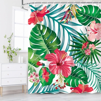Floral Shower Curtain, Green Shower Curtain, Tropical Shower Curtains for Bathroom, Flower Shower Curtain, Botanical Shower Curtain Set with 12 Hooks, Plant Bathroom Decor, 72X78 inches